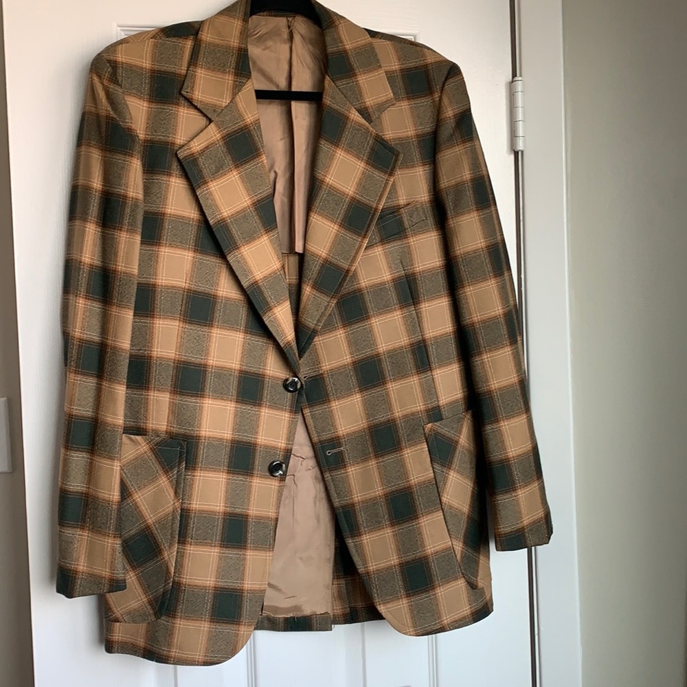 Tan/Green Plaid Pure Virgin Wool Blazer